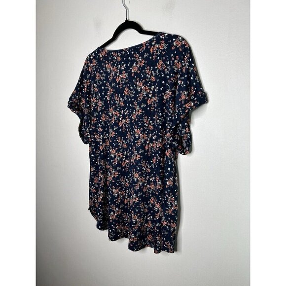 AUW Women’s Plus Blue Orange Floral Short Sleeve Bohemian Blouse Size 2X - Picture 6 of 10